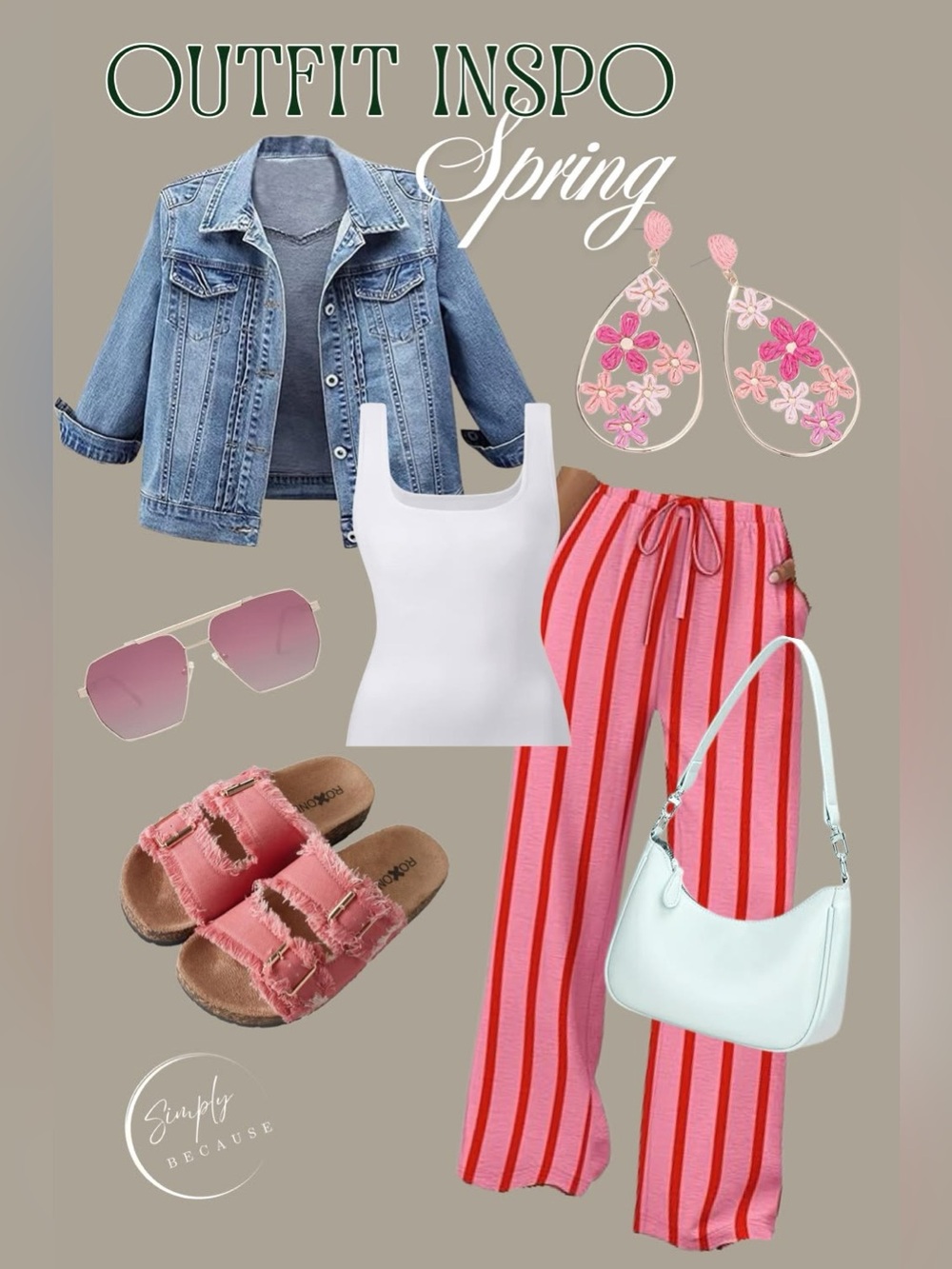 Striped Wide-Leg Drawstring Pants - Pink & Red